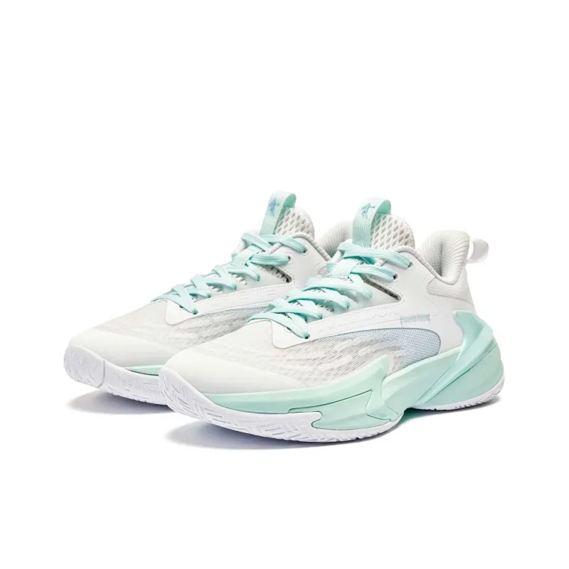 QIAODAN Slip-Resistant Low-Top Basketball Shoes Women's White Green-2