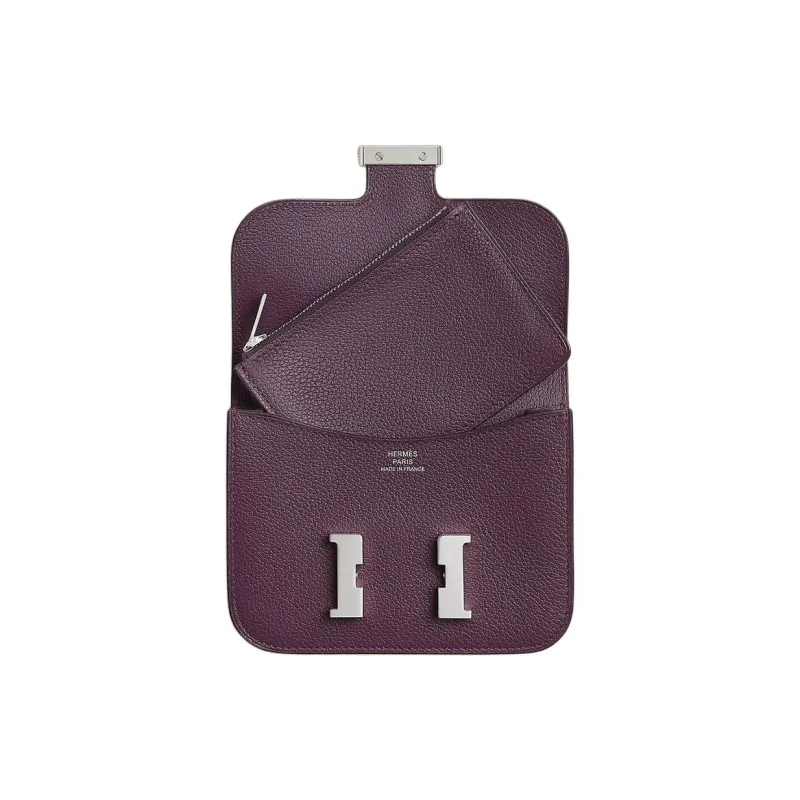 HERMES Constance Slim Evercolor Calfskin Coin Purses Wallets Women's N5 Cassis Blackcurrant Color-2
