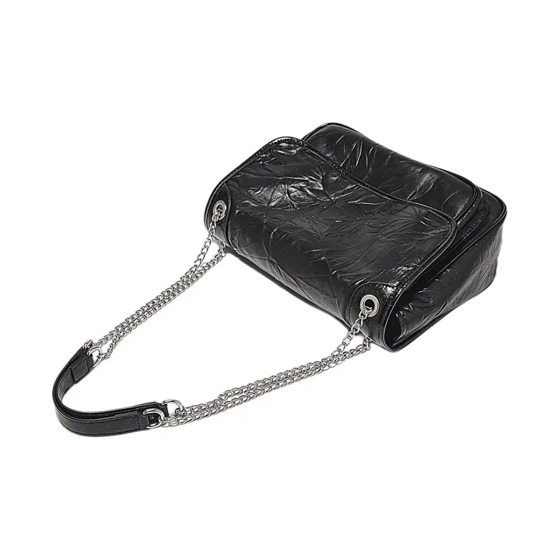 Marino Orlandi Cow Leather Synthetic Leather Chain Bag Shoulder Bag Medium Size Women's Black-19