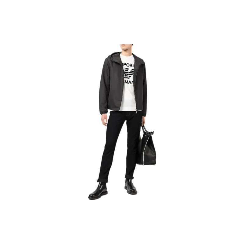 EMPORIO ARMANI Monogram Pattern Zipped Hooded Jacket-4
