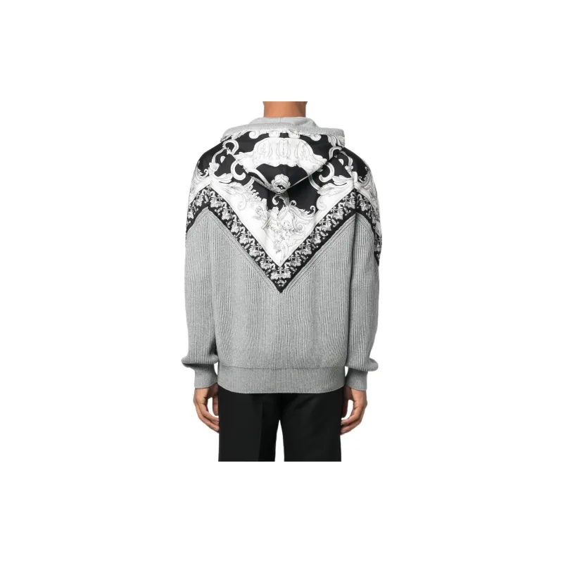 VERSACE Filigree-Printed Zipped Knitted Hoodie-3