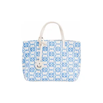 PINKO Polyethylene With Polyurethane With Cow Leather Tote Bag, Shopping Bag, Handbag Women's Blue & White