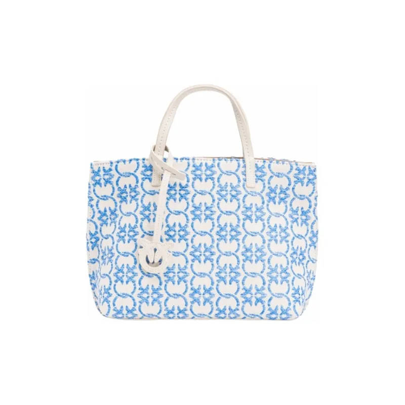 PINKO Polyethylene With Polyurethane With Cow Leather Tote Bag, Shopping Bag, Handbag Women's Blue & White-0
