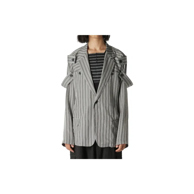 Yohji Yamamoto Epaulette detail Pinstripe Blazer-4