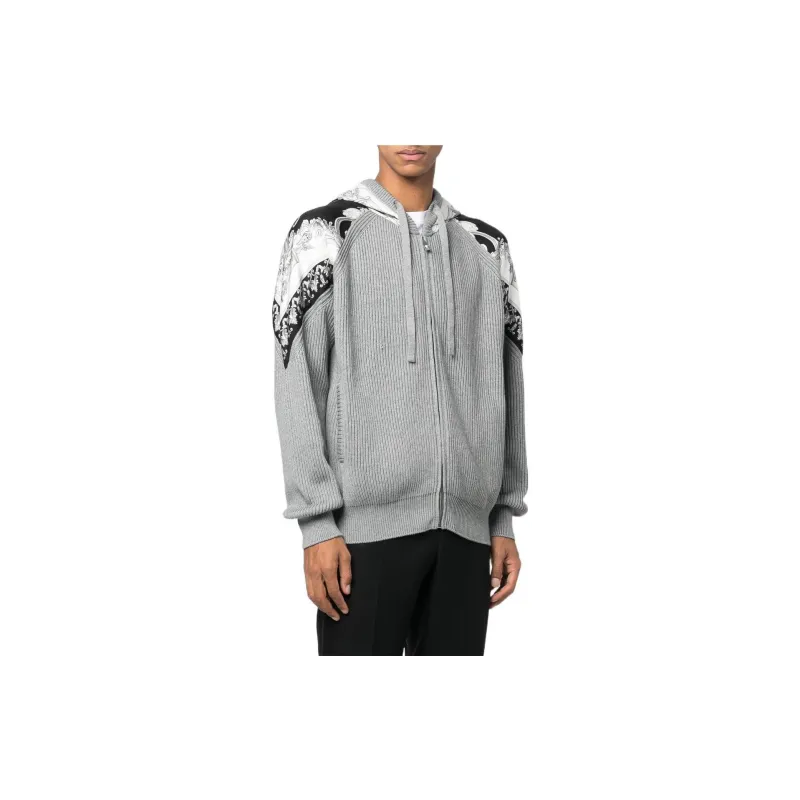 VERSACE Filigree-Printed Zipped Knitted Hoodie-2
