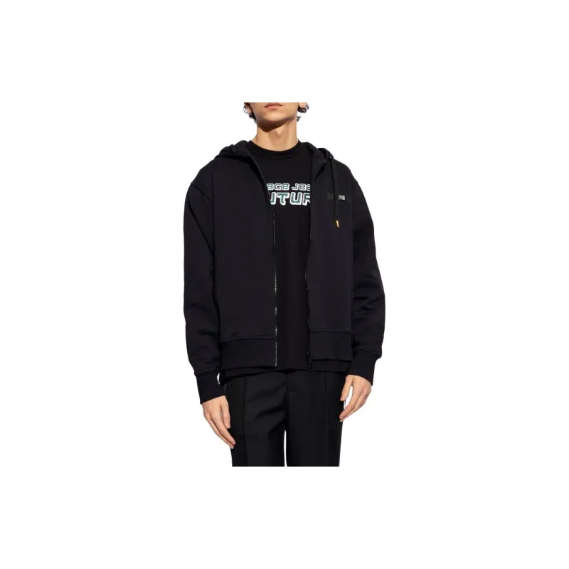 VERSACE JEANS Logo Patch Drawstring Zipped Hoodie-2