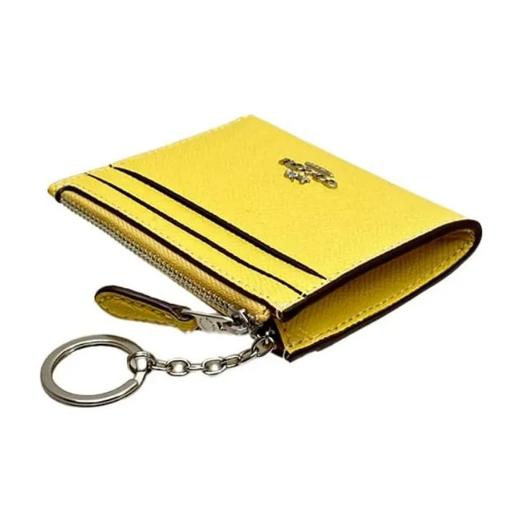 COACH Skinny Id Case Cross Grain Leather ID Document Card Holder Mini Women's Silver & Vintage Yellow-3