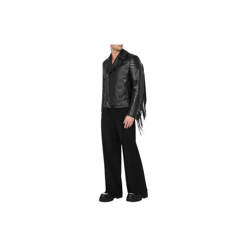 MOSCHINO Fringe detail Leather Biker Jacket-1