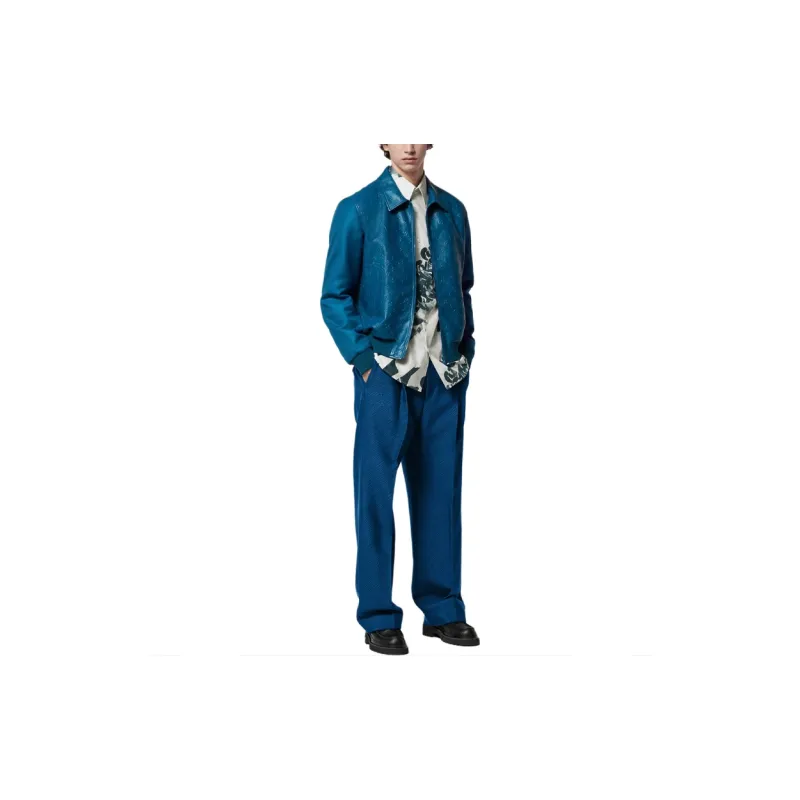 LOUIS VUITTON Leather Jacket Men's Sea Blue-2