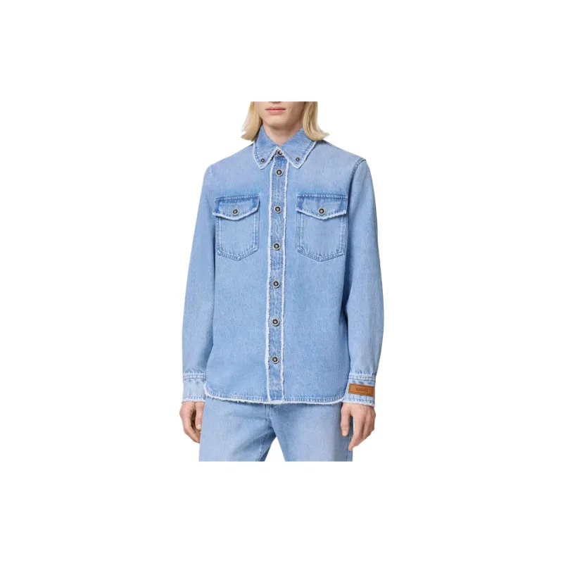 VERSACE Frayed Buttoned Denim Overshirt-2