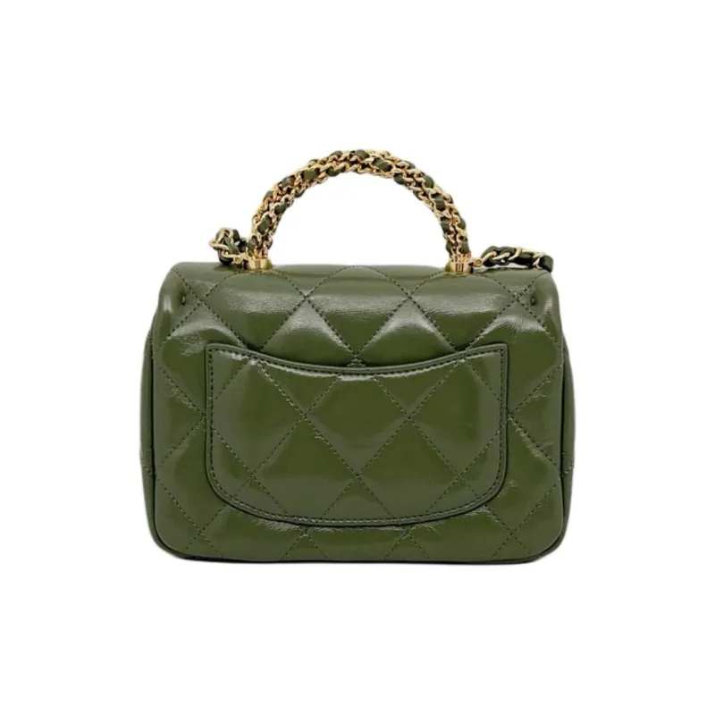 CHANEL Lambskin Portable Crossbody Bag, Shoulder Bag Mini Women's Green-2