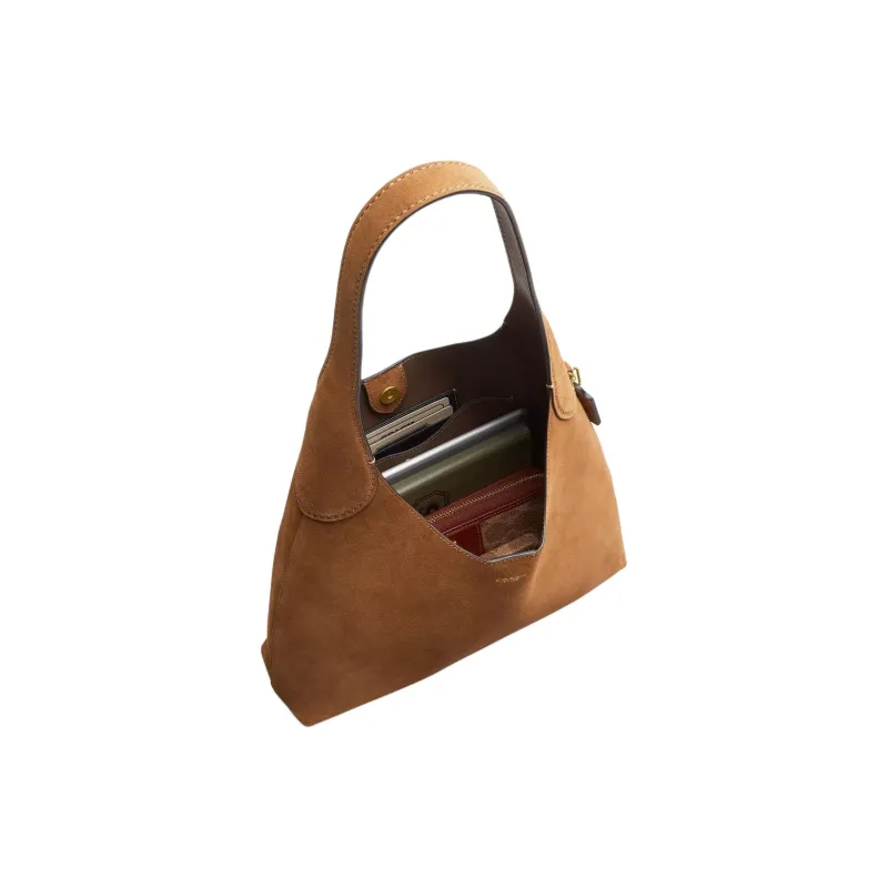 COACH Suede Studded Leather Hobo Bag Handbag Shoulder Bag Large Size Women's Cedar Color-4