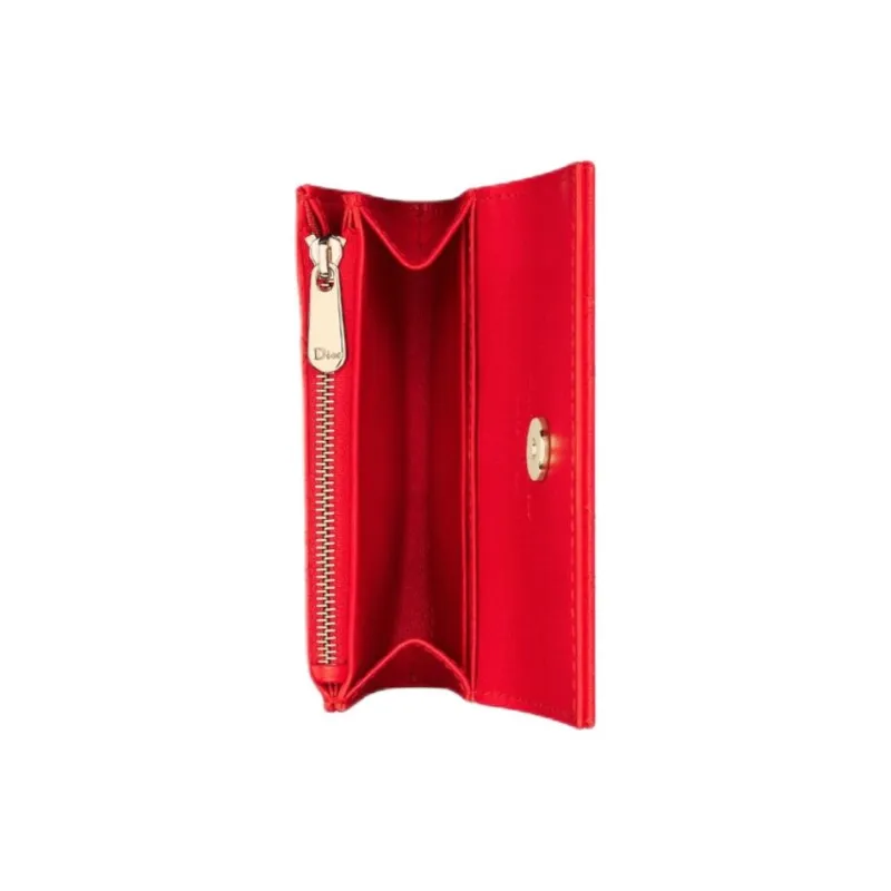 DIOR Lambskin Wallet Women's Bright Red-3