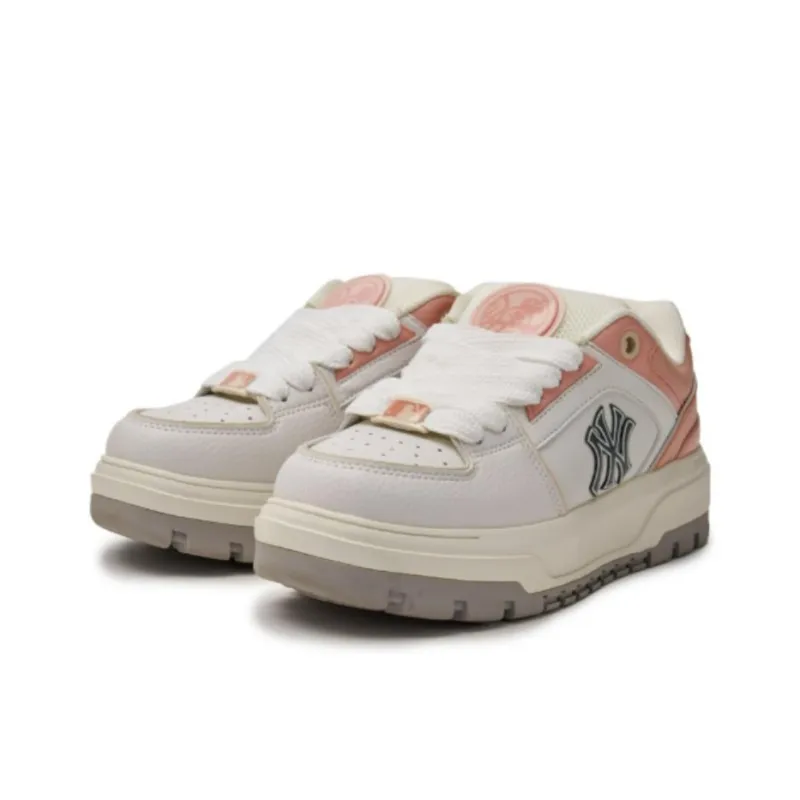 MLB New York Yankees Slip Resistant Low Top Skateboard Shoes Women's White Pink-2
