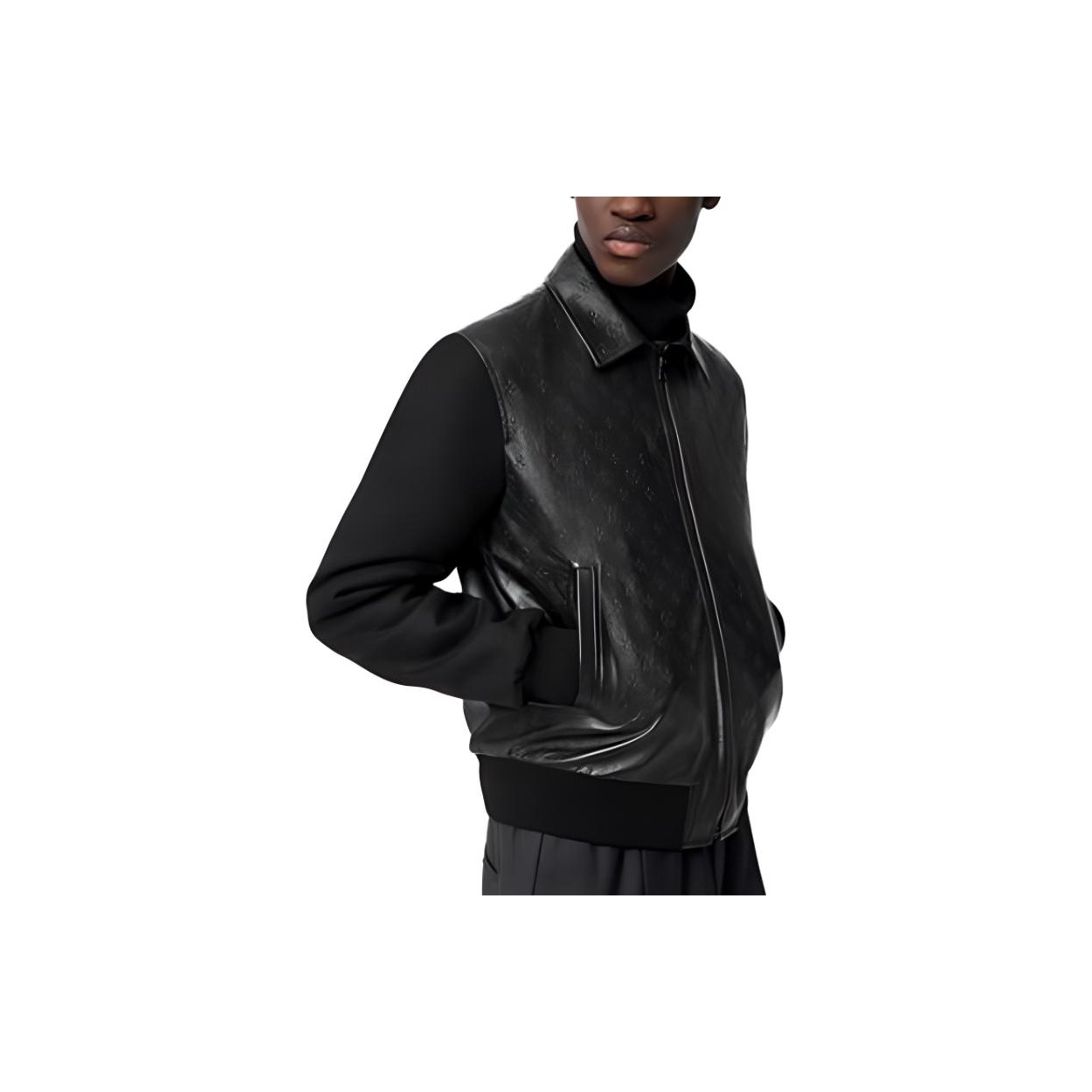 LOUIS VUITTON Monogram Embossed Leather and Wool Blouson LOUIS VUITTON Monogram Embossed Leather and Wool Blouson