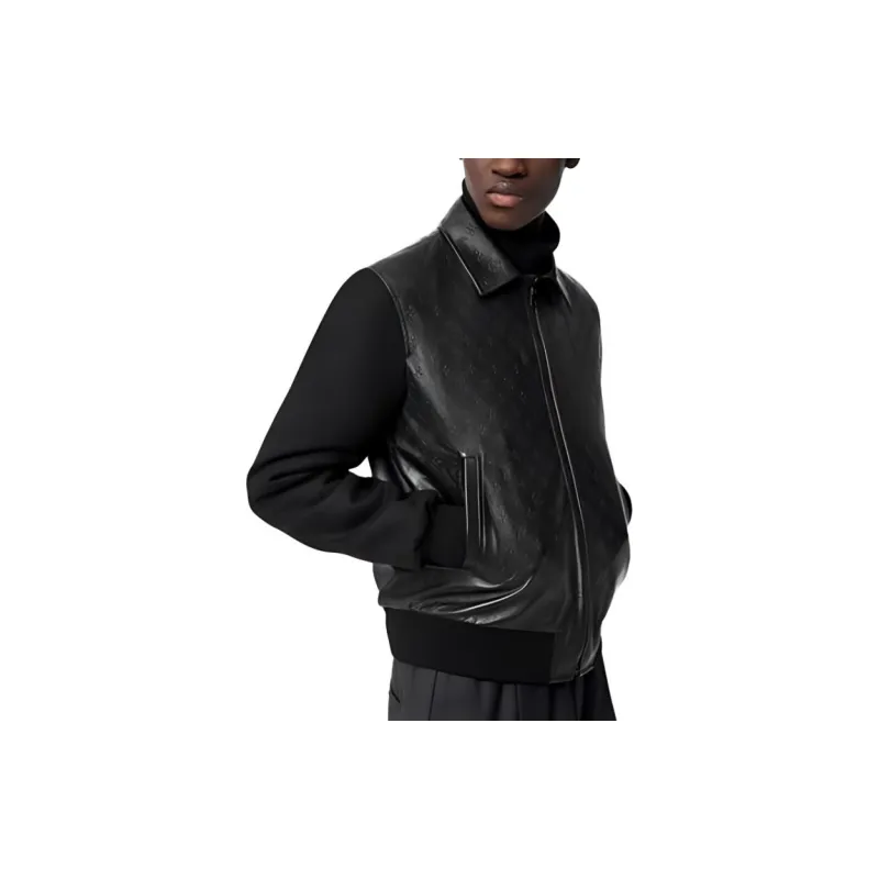 LOUIS VUITTON Monogram Embossed Leather And Wool Blouson-1