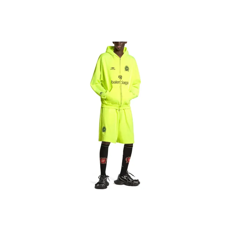 Balenciaga Paris Soccer Zip Up Hoodie Medium Fit Sweatshirt Men's Neon Green-2