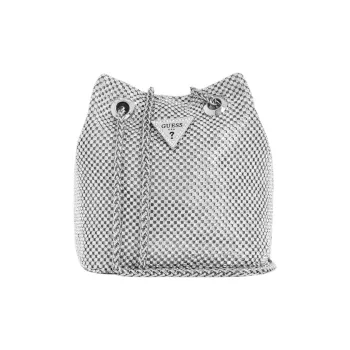 GUESS Fabric Bucket Bags Crossbody Bag Shoulder Bag Small Size Women's Silver