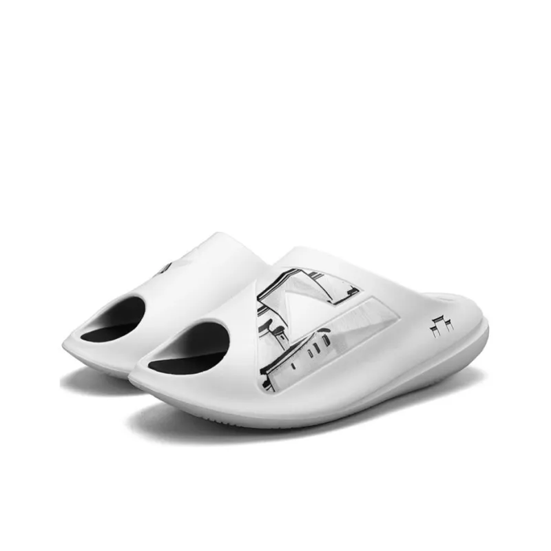 PEAK Very Small Fat Drag Quiet Slip-Resistant Slide Slippers Unisex White Black-2