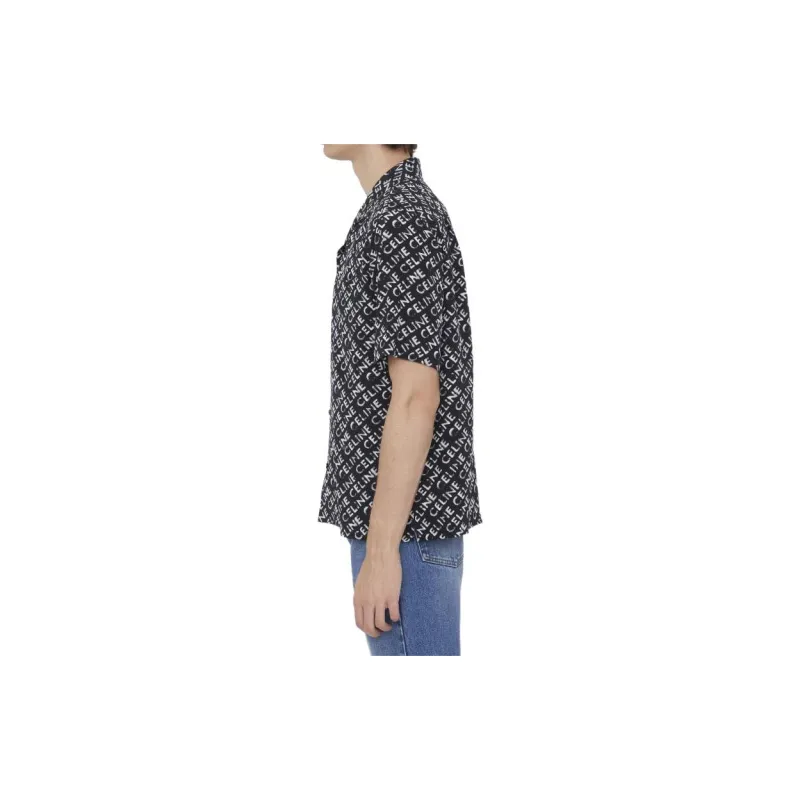 CELINE Loose Hawaiian Shirt With Diluted CELINE Print In Crepe De Chine-5