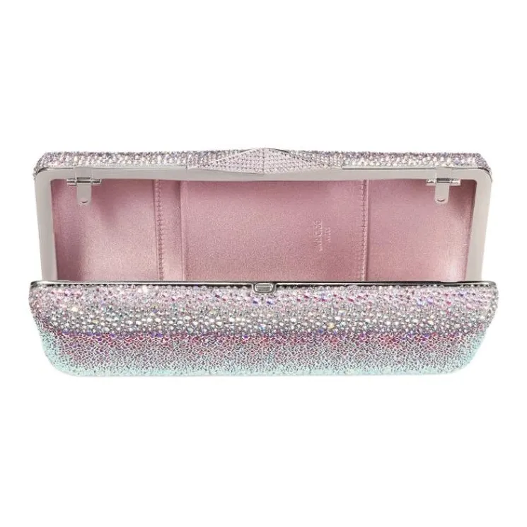 Jimmy Choo Clemmie Crystal Fabric Handbag Shoulder Bag Clutch Women's White-3