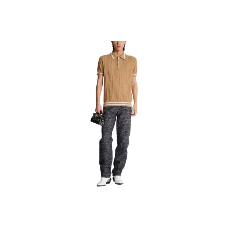 BALMAIN Monogram Jacquard Knitted Polo Shirt-1