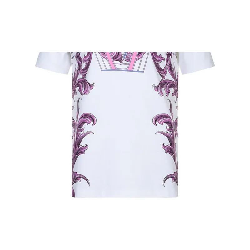 VERSACE Plant Pattern Print Crew Neck Pullover Short Sleeved T Shirt Men's White-3