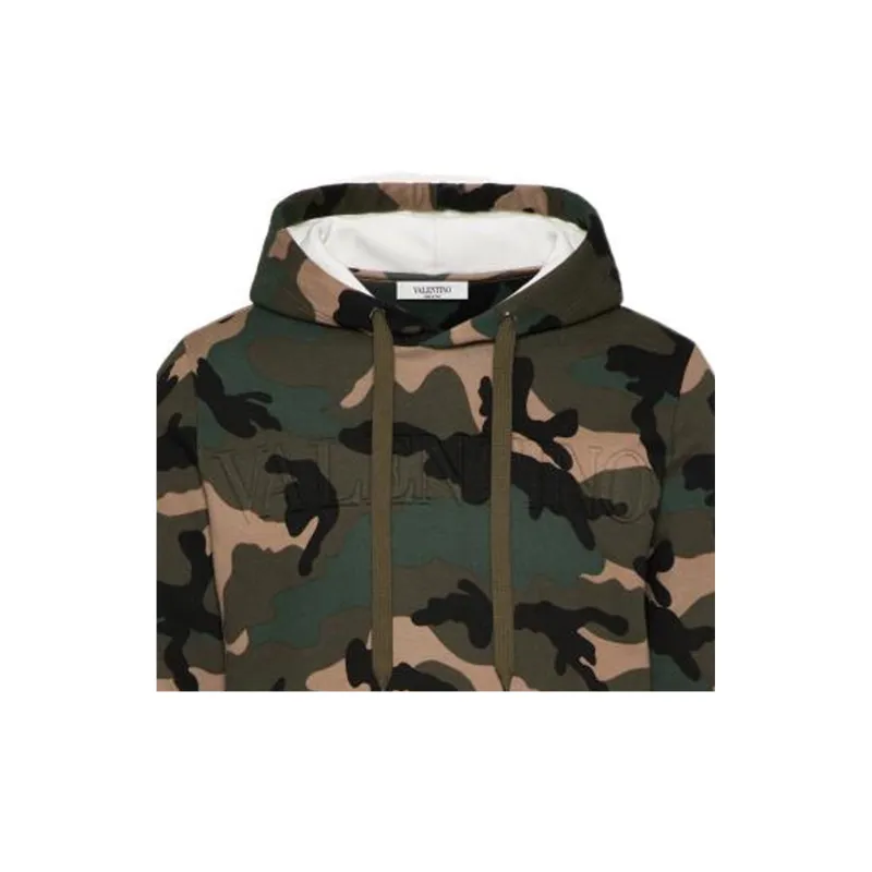 Valentino Logo Embossed Camouflage Drawstring Hoodie-4