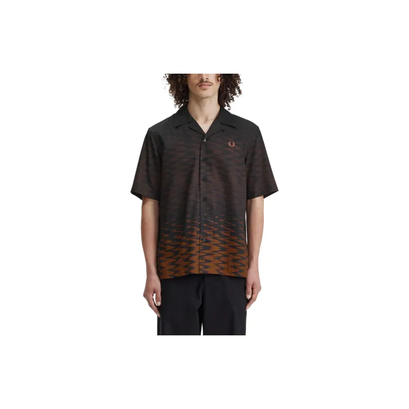 FRED PERRY Wave Graphic Revere Collar Shirt Shirt Men's Black-2