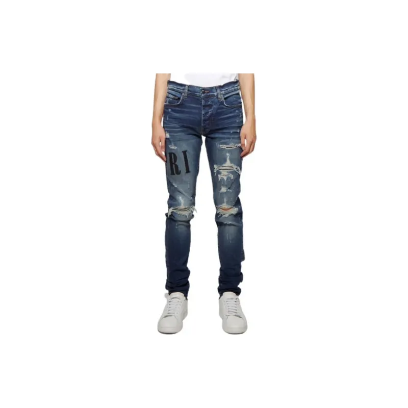 AMIRI Logo Patch Distressed Fitted Jeans-3