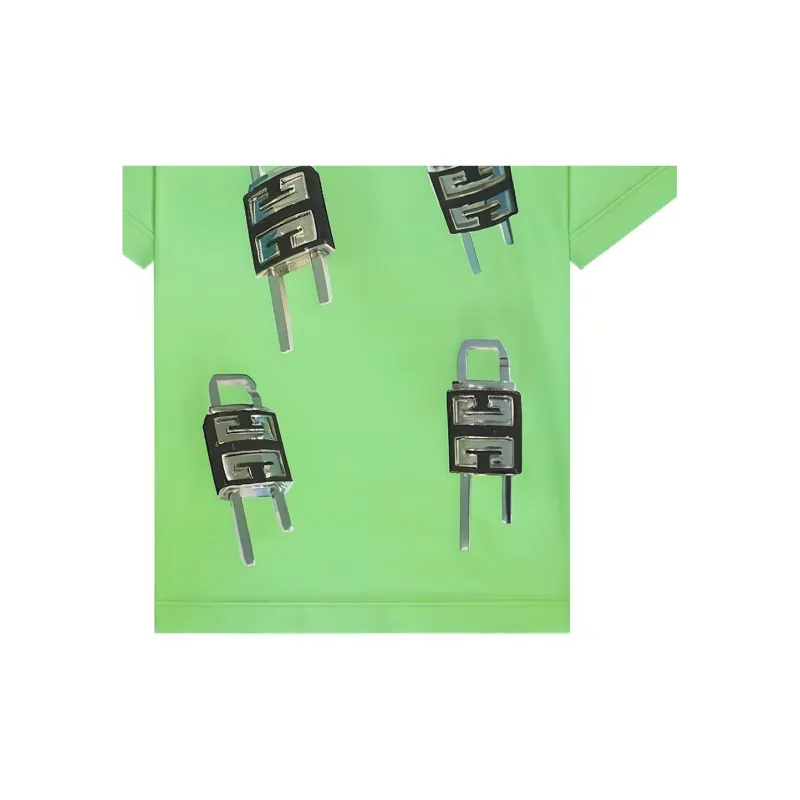 GIVENCHY Lockhead Pattern Crew Neck Casual Short Sleeved T Shirt Men's Green-5