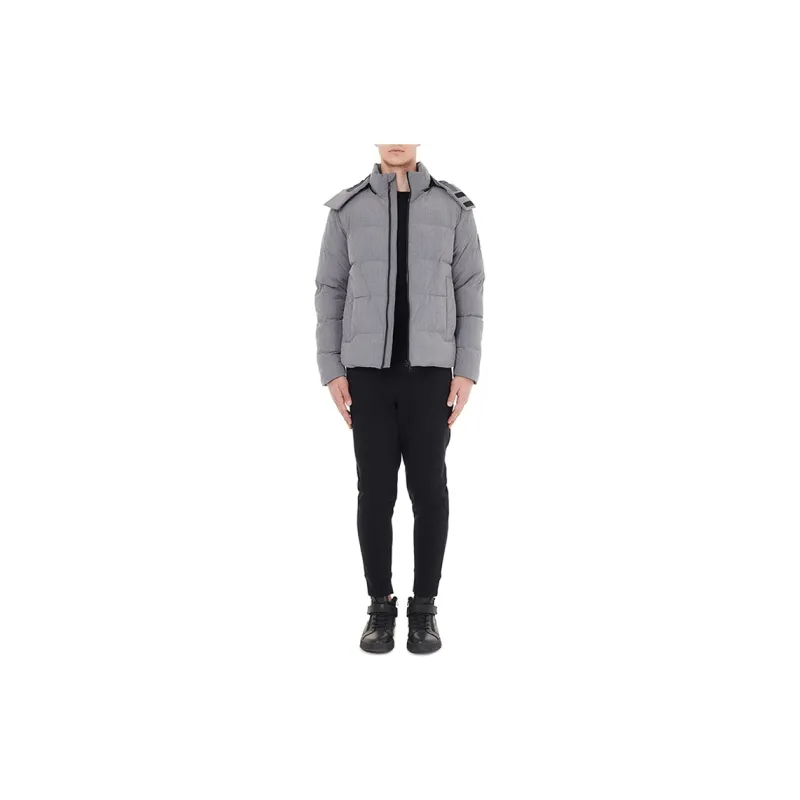 EMPORIO ARMANI FW21 Solid Color Hooded Puffer Jacket Men's Light Gray-2