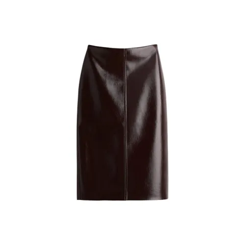 H&M Leather Long Skirts Women's Burgundy