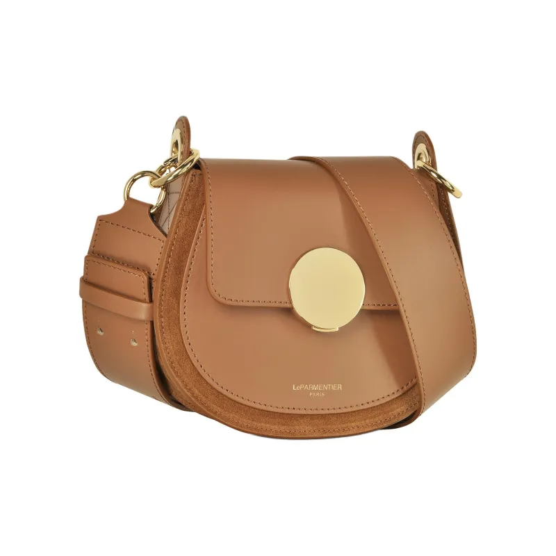 Le Parmentier Italy Version Calfskin Patchwork Suede Saddle Bag Crossbody Shoulder Bag Regular Women's Cognac-1