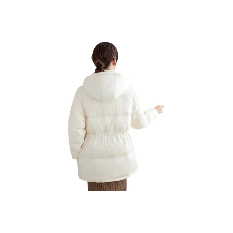 JEANSWEST Fashion Versatile Solid Color Business Casual Thermal Long Hooded Straight Fit Winter Women's Pink-1