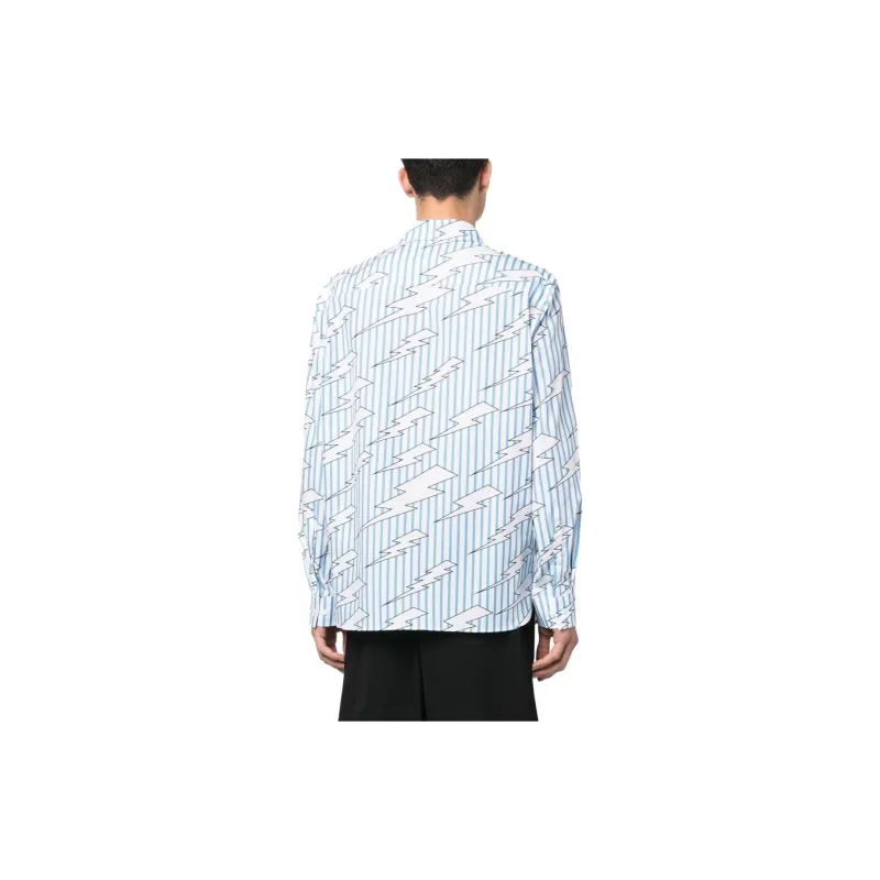 Neil Barrett Lightning-print Striped Cotton Shirt-2
