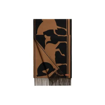 HERMES Cashmere Knit Scarves Women's Black/Chestnut