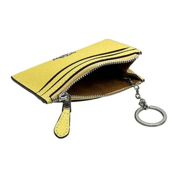 COACH Skinny Id Case Cross Grain Leather ID Document Card Holder Mini Women's Silver & Vintage Yellow-4