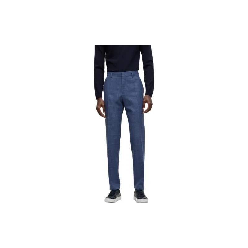 HUGO BOSS Slim Fit Suit In Wool Tussah Silk And Linen Business Suit Men's Blue-3