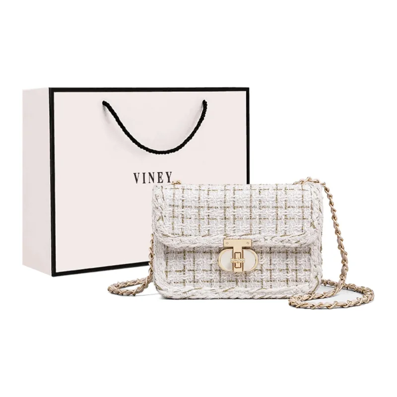 VINEY Fabric Shoulder Bag, Crossbody Bag, Small Square Bag Regular Women's Ecru-5