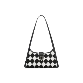 RED DRAGONFLY Fabric, PU Underarm Shoulder Bag Women's Black White Checkerboard