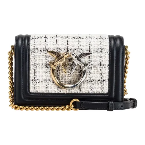 PINKO Cotton With Fine Grain Leather Shoulder Bag Crossbody Bag Women's White & Black