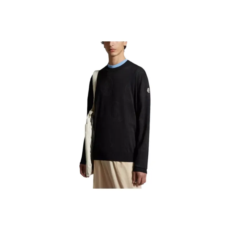Moncler Logo Pattern Cotton Jumper Sweater Men's Black-1