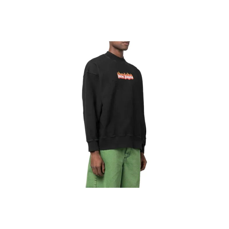 PALM ANGELS Burning Logo Print Distressed Sweatshirt-3