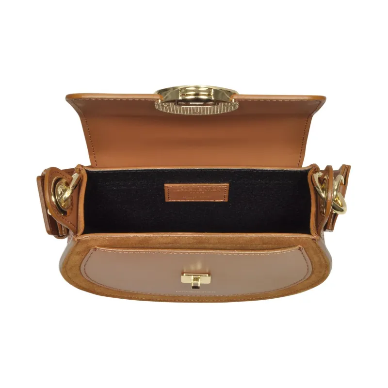 Le Parmentier Italy Version Calfskin Patchwork Suede Saddle Bag Crossbody Shoulder Bag Regular Women's Cognac-2