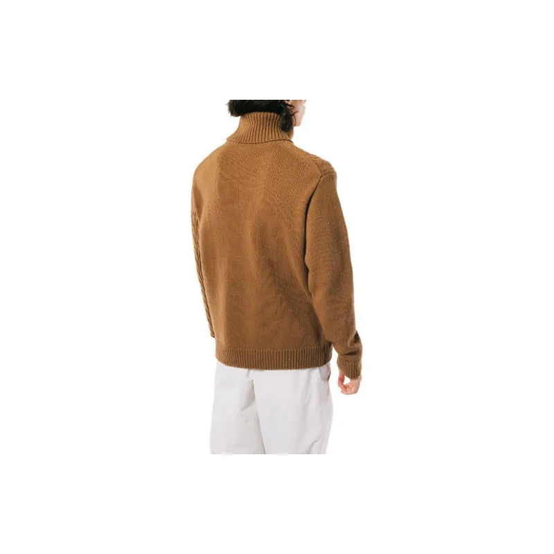 LACOSTE Asymmetric Turtleneck Knitted Sweater Men's Brown-4