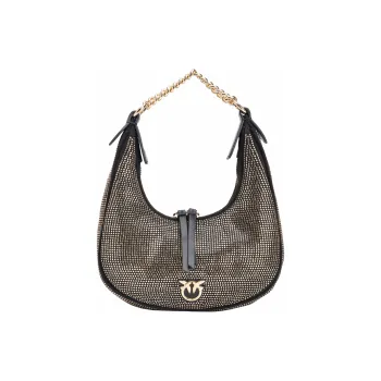 PINKO Polyurethane Crescent Moon Bag Handbag Small Size Women's Black Gold