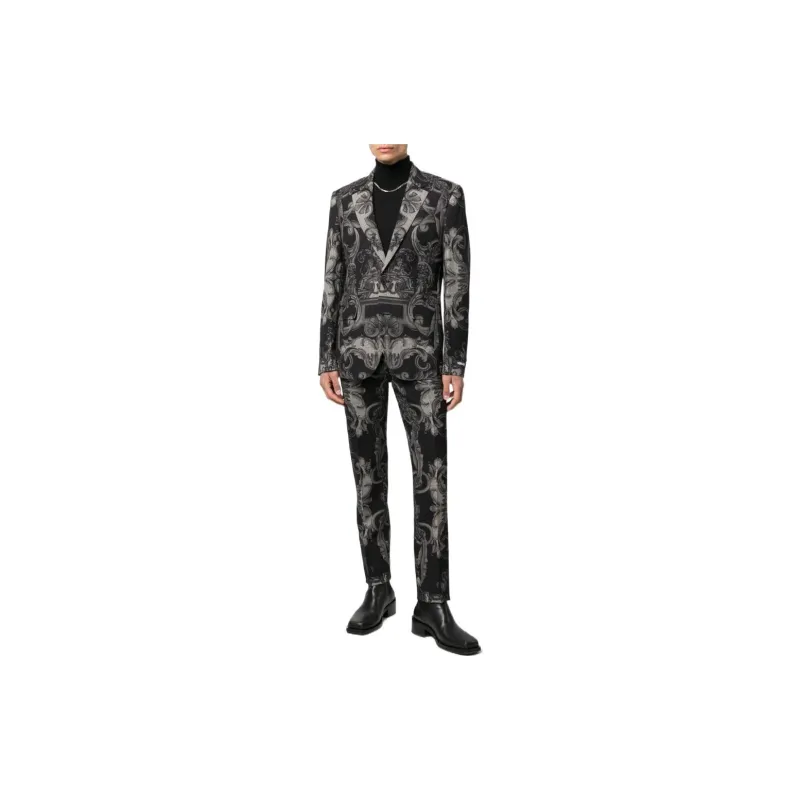 VERSACE Silver Baroque Wool Trousers-1