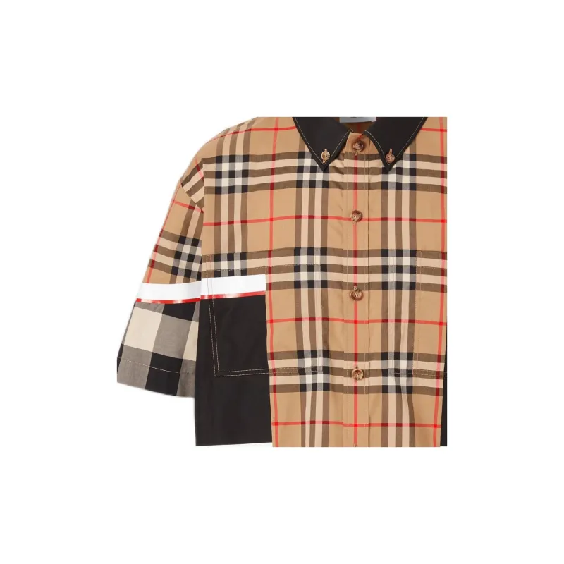 Burberry Short Sleeve Patchwork Check Cotton Shirt-4
