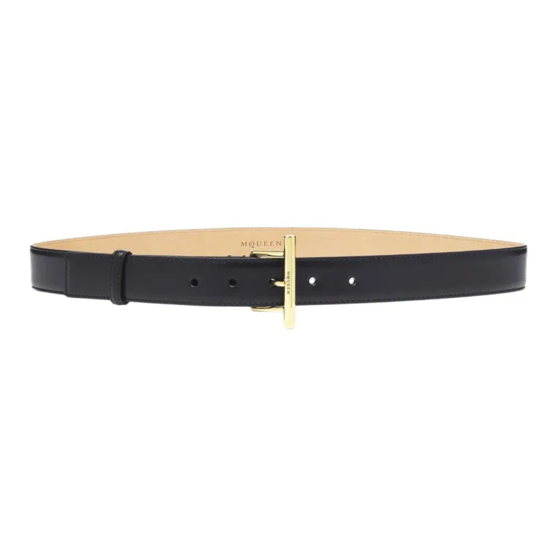 Alexander McQueen Calfskin Leather Belts Women's Black 3.5cm-2